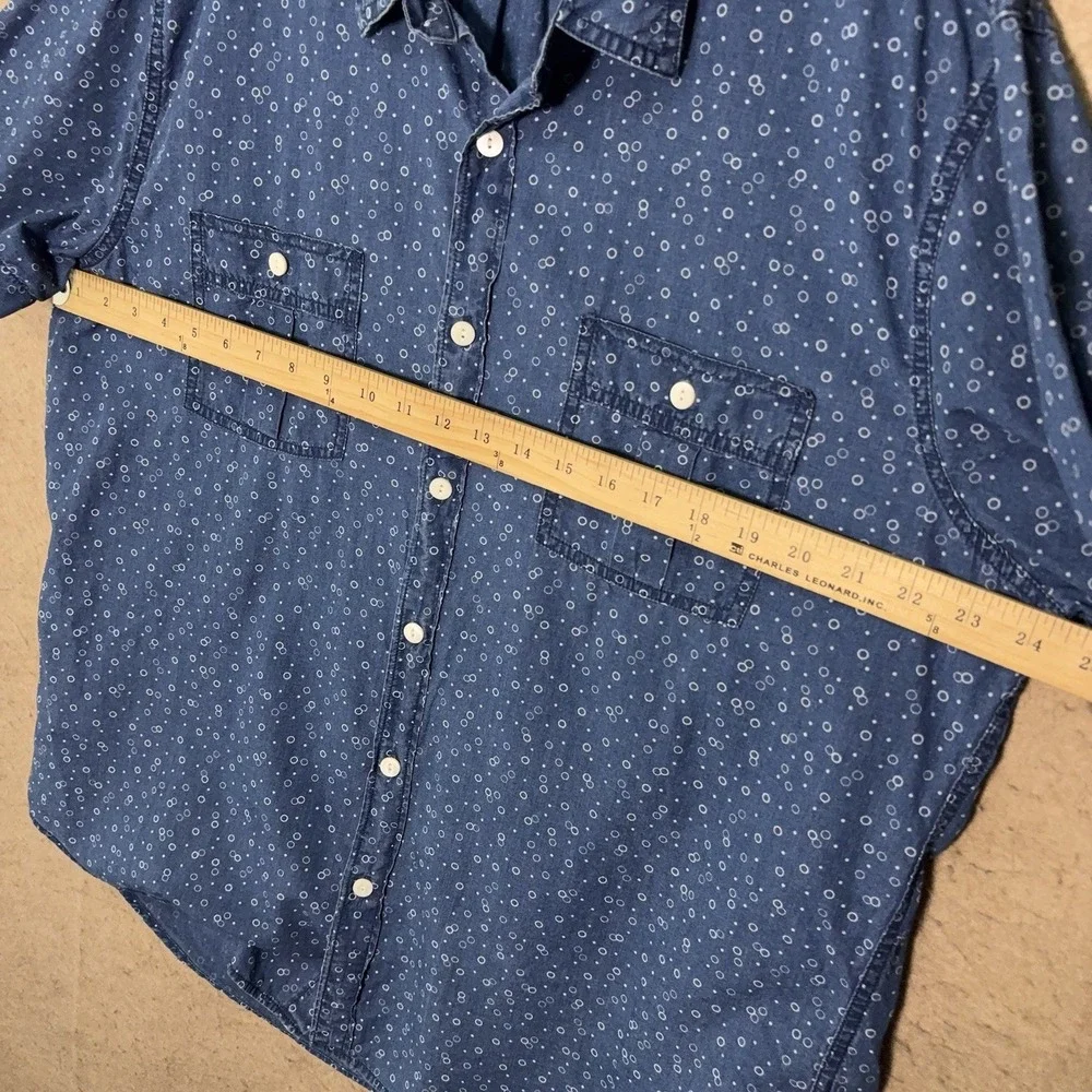 Wallace‎ & Barnes Chambray Denim Shirt Mens 2XL XXL Blue Circle Print Pockets